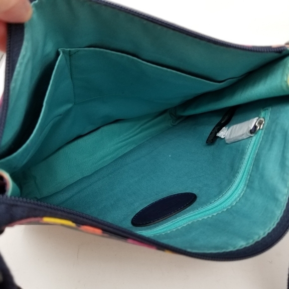 Fossil Crossbody Messenger Bag Purse Zip Multi Color Navy Confetti Print - Picture 6 of 8